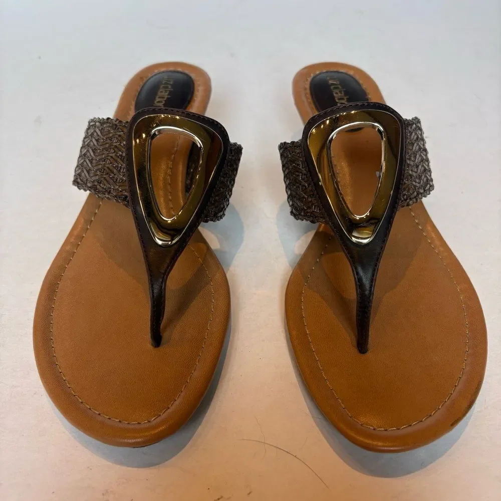 Liz Claiborne Women's Elegant Brown Wedge Sandals Thong Style Size 6M
